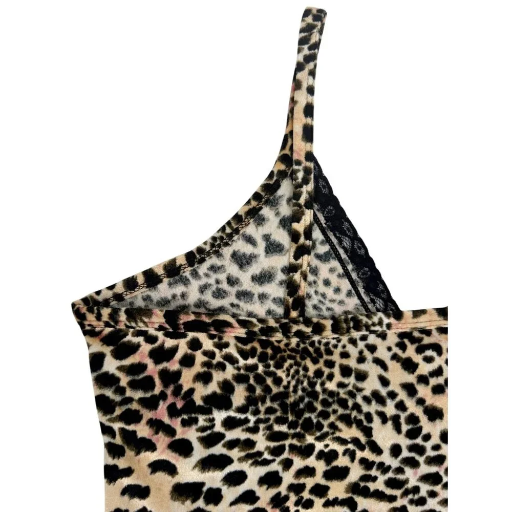 Vintage Y2K Expressions Leopard Print Lace Trim V-Neck Camisole Top Late 90s M - Picture 6 of 11